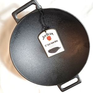 Brand New 12" Jim Beam Cast Iron Wok - Exceptional Quality! 